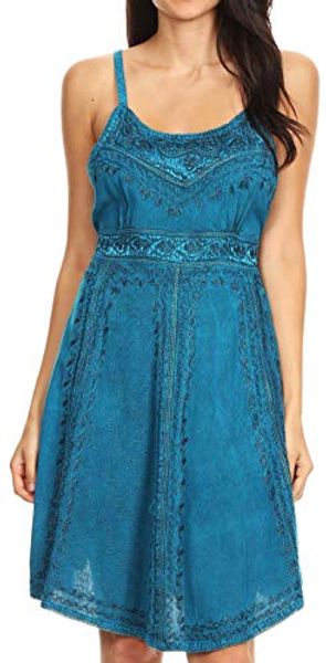 

sakkas markay short mid length spaghetti strap sleeveless embroidered batik dress, Black;gray