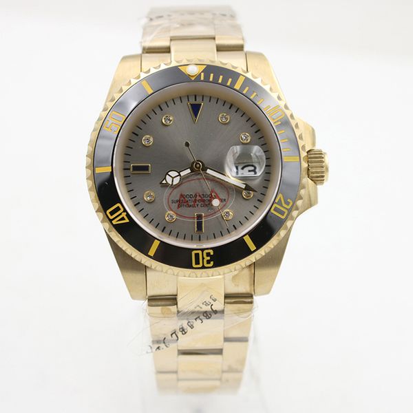 

new automatic 2813 movement 40mm ceramic bezel watch watches stainless steel blue lume gray dial big date gold 116618 mens wristwatches, Slivery;brown