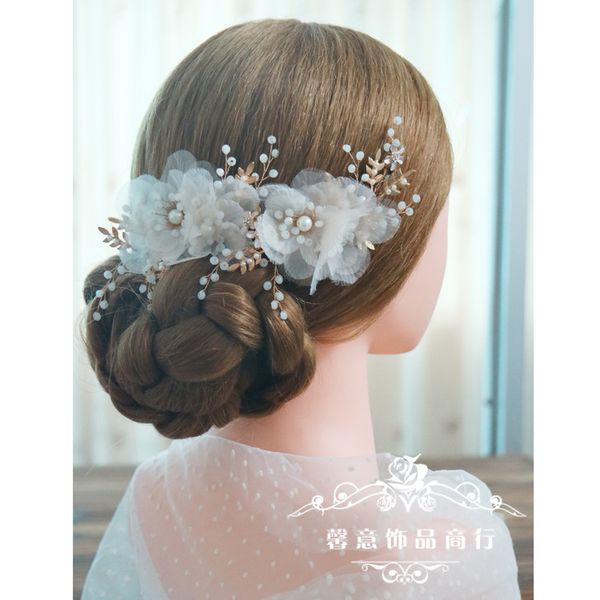 

white wedding flower hair comb vintage organza flowers and pearls, wedding hair flower headpiece, garden comb, Golden;white