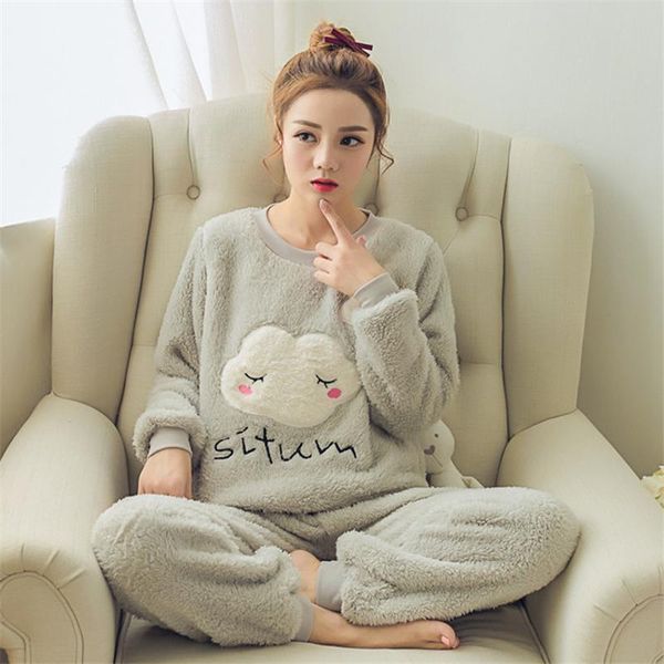 

2017 women winter pajamas sets flannel warm thicken pyjamas pajama with animal cartoon sleepwear plus size women's clothing sleep loung, Black;red