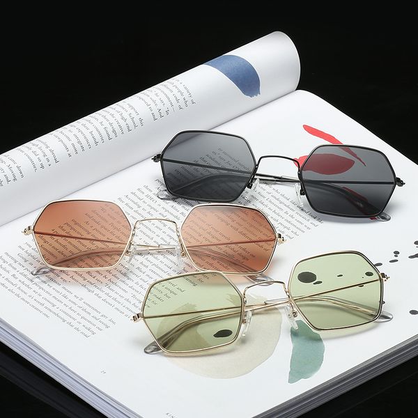 

wrap sunglasses fashion personality small metal polygonal colorful uv400 summer sun glasses for men women, White;black