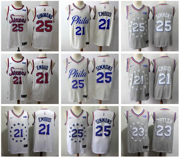 

new vintage joel 21 embiid city edition authentic stitched ben 25 simmons jimmy 23 butler philadelphia 76ers basketball jerseys, Black;red
