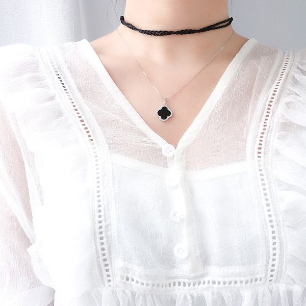 

s925 стерлингового серебра агатовые clover подвеска корейский стиль ins женщин темперамент clover ключицы ожерелье модные аксессуары, Silver