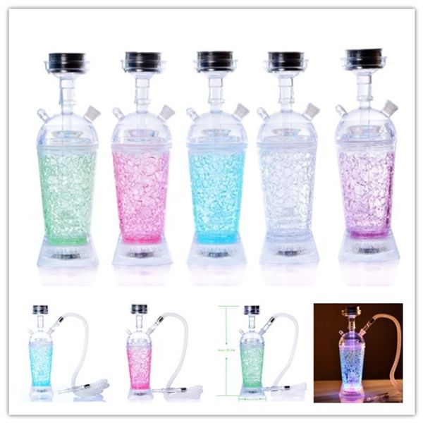 Set di tubi per fumatori in acrilico Shisha Bong, ciotola fredda, stelo arabo, altezza da 12,8 pollici, un tubo LED, piattaforme petrolifere diamantate per fumare