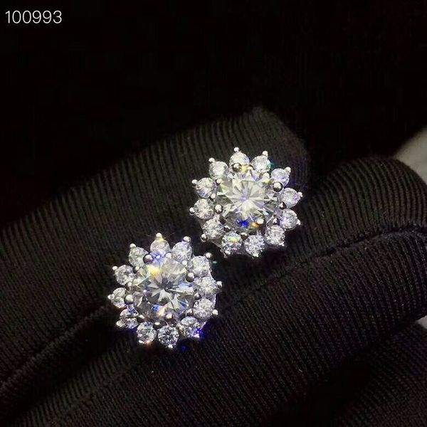 

meibapj]natural moissanite stud earrings 925 sterling silver fashion flower earrings fine jewelry for women cx200624, Golden;silver