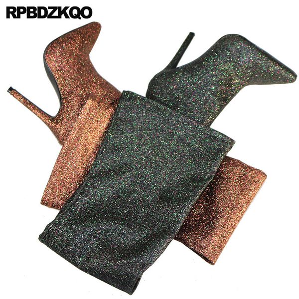 

luxury glitter shoes fetish thigh high boots for plus size women pointed toe over the knee big heel 12 44 sequin stiletto dance, Black