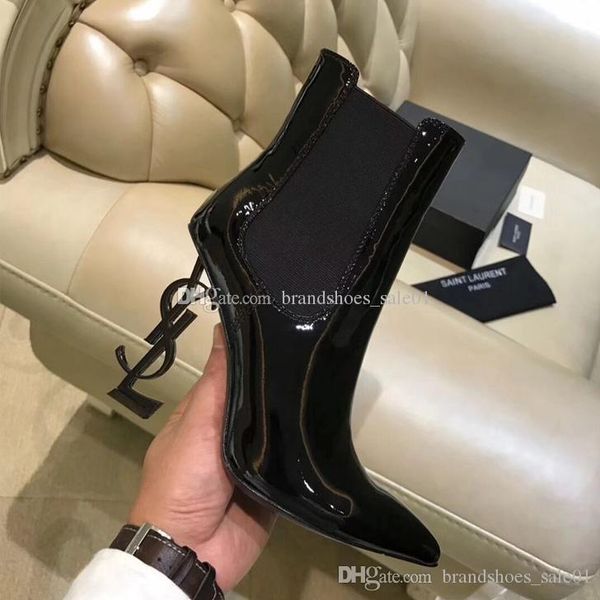 

genuine leather 2019 brand new shoes woman boots high-heeled shoes pointed toe fashion single high heel wedding shoes with box 10cm 8cm, Black