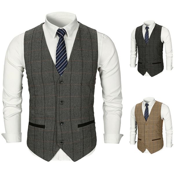 

european style men suit vest business slim gentleman v-neck vest men suits blazer gray black formal striped suit for, Black;white