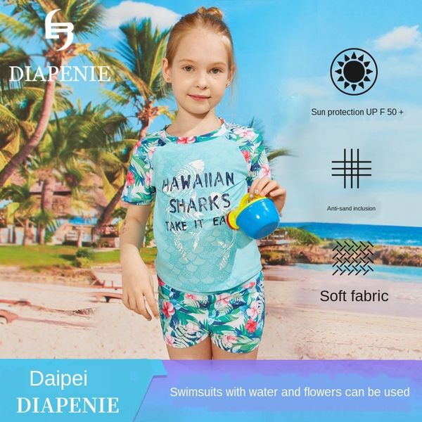 

children's girls middle and large children's sunscreen split swimsuit short-sleeved baby girl's student swimsuit, White;black