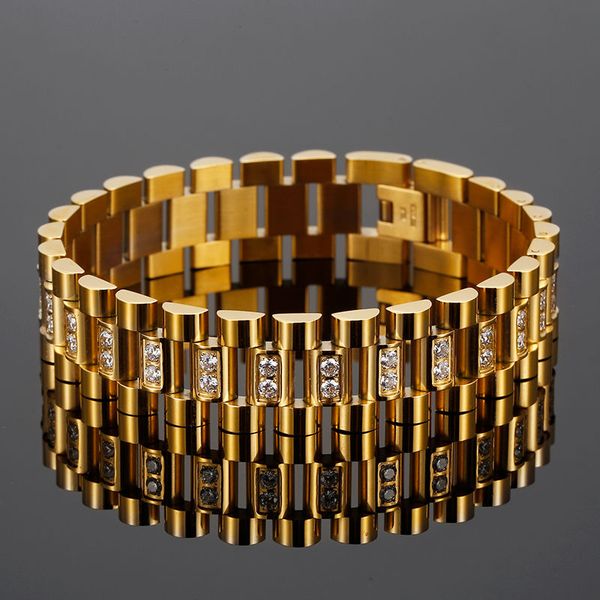 

new european and american fashion mens bracelet diamond set tuhao gold titanium steel watch chain trend all-match accessories, Slivery;brown