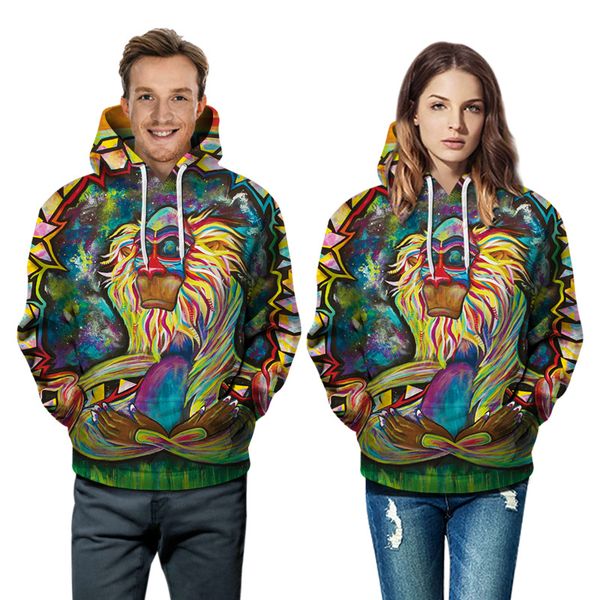 

2019 selling sports hoodie mens british-style abstract color printed pullover plus-size all-match loose hooded sweatshirt, Black
