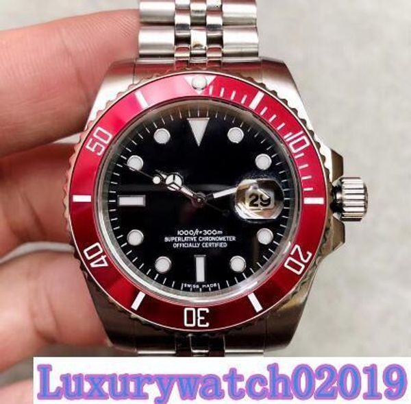 

40mm automatic jubilee bracelet mens watches watch red bezel black dial with a ceramic ring luminous hands and dot hour markers, Slivery;brown