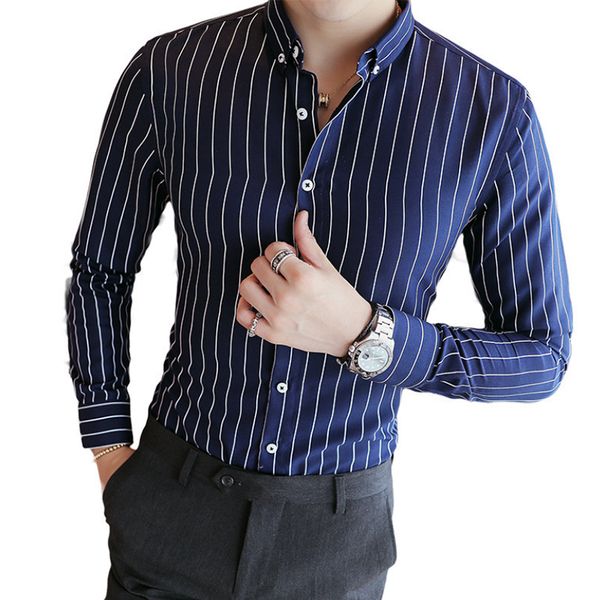 

men's dress shirts 100% cotton fashion stripe casual long sleeve retro style design blouse, White;black