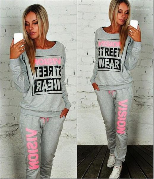 

fashion casual womens clothing women autumn crew neck tracksuits letter print hoodies designer 2pcs sports suits, Gray