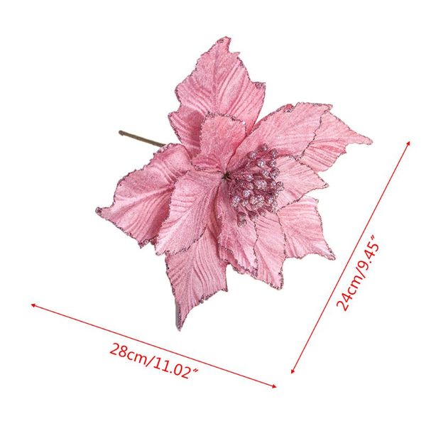 

6pcs glitter artificial flowers for christmas tree decoration home wedding party ornaments 57bb
