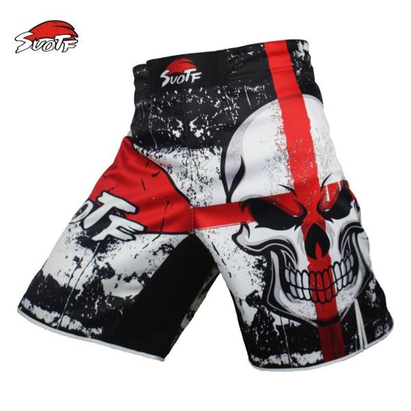 

suotf skull new boxing features sports training thai fist fitness personality fight flat angle shorts muay thai clothing, Blue