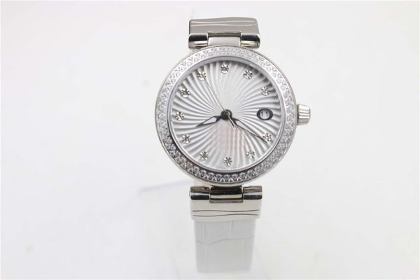 

limited womens luxury wristwatch 36mm silver dial diamond timestamp sapphire glass leather strap quartz womens watches sports, Slivery;brown