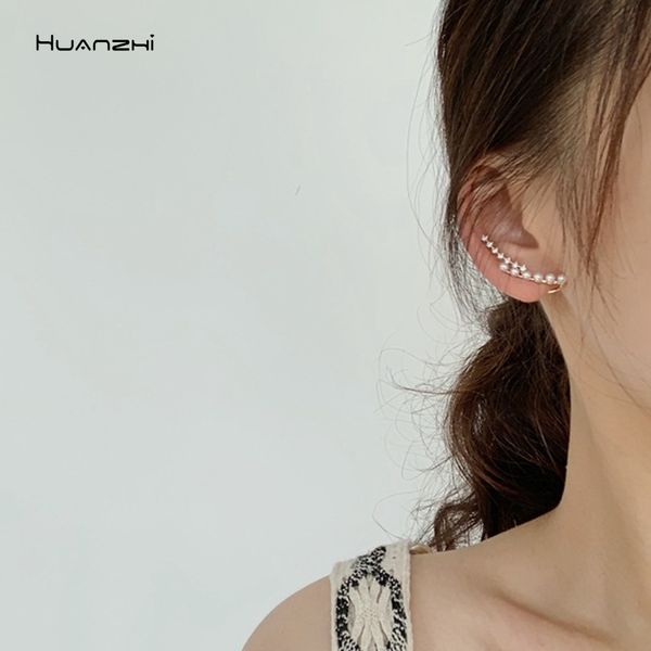 

huanzhi 2019 new korean micro-inlay pearl rhinestone spar earless hole ear clip earrings for women party travel girls jewelry, Silver