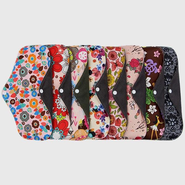 

bamboo charcoal postnatal breathable pad sanitary napkin reusable washable fiber cloth menstrual period pad female, White;black