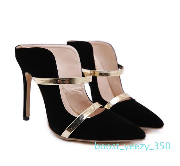 

new designer high heel shoes slipper gold strappy patchwork pointed pumps size 35 to 40 b35, Black