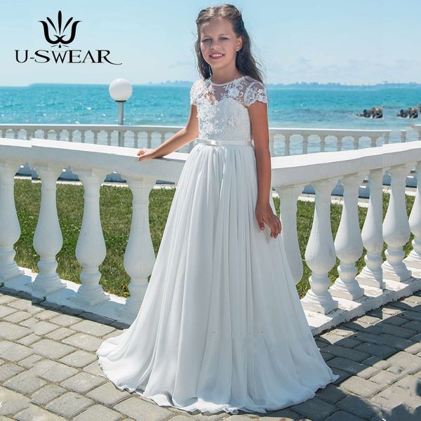 

girl's dresses 2021 flower girl lace chiffon a-line kids evening pageant ball gown short sleeve first communion for girls, Red;yellow