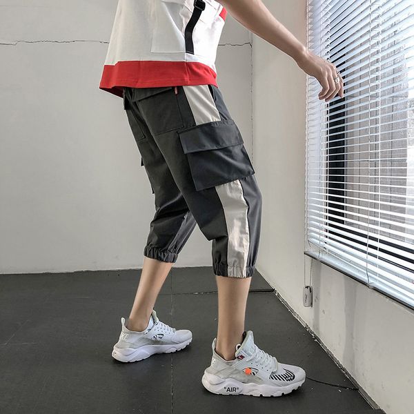 

капри брюки мужские ins гонконг-стиль популярный бренд шаровары свободного покроя универсальный луч ноги мужской нагрудник общий большой раз, Black