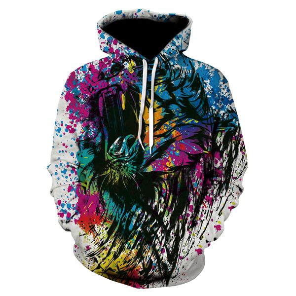 

2019 new digital print fashion men/women 3d painted roaring tiger graffiti hoodie, men and women alike wholesale and retail, Black