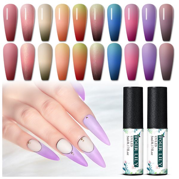

four lily temperature gel polish thermal change gel lacquer uv soak off chameleon hybrid varnish semi permanent polish, Red;pink