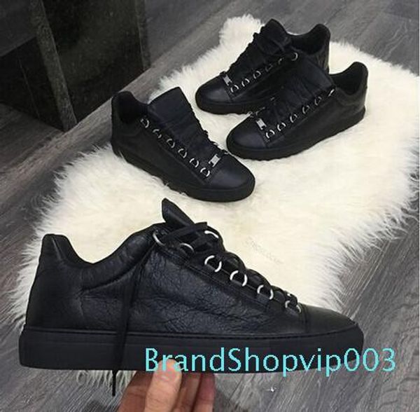 

2019 new designer name brand man casual shoes flat kanye west fashion wrinkled leather lace-up low cut trainers runaway arena shoes 35, Black