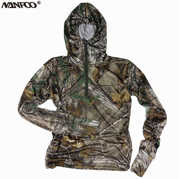 

new spring summer outdoor bionic camouflage clothing sunscreen cool hooded fishing suit lightweight camo hunting jacket for men, Camo;black