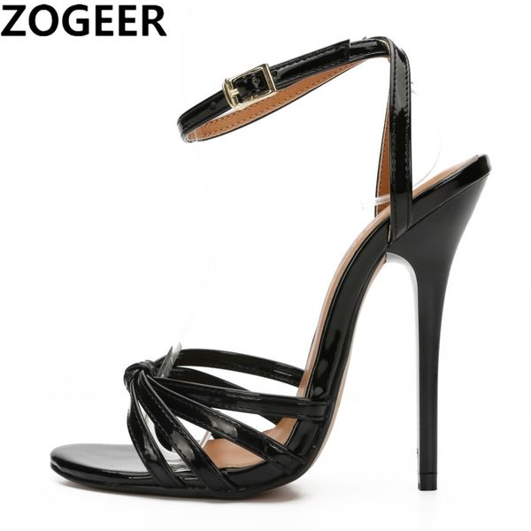 

plus size 48 high heels sandals women ankle straps fashion summer gladiator sandals for women red party wedding shoe lady y200405, Black