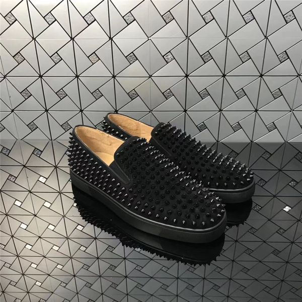 

2019 new women men original box black suede leather spikes red bottom low flat shoes sneakers sole pikpik brand roller boat flat shoes