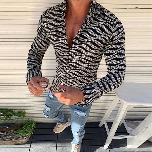

kancoold casual shirt turn-down collar men's fashion creative slim fit abstract printed shirt long sleeves casual shirts nov12, White;black