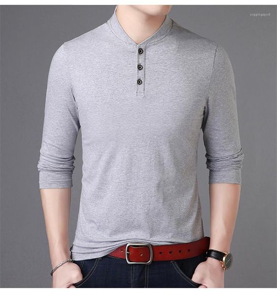 

designer tshirts button fashion long sleeve tshirts spring casual mens stand collar simple solid color mens, White;black