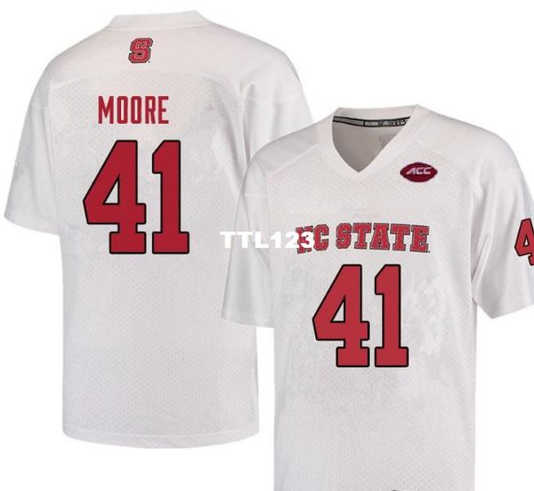 

men nc state wolfpack isaiah moore #41 real full embroidery college jersey size s-4xl or custom any name or number jersey, Black;red