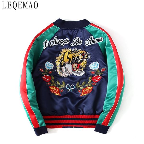 

embroidered jacket with spring and autumn tiger letters trendy short coats for men and women baggy baseball suit, Black;brown