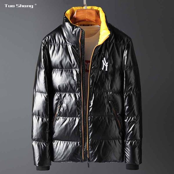 

men's down jacket thick warm hooded ribbed sleeve letter embroidery casual fashion winter jacket down jacket, Black;brown