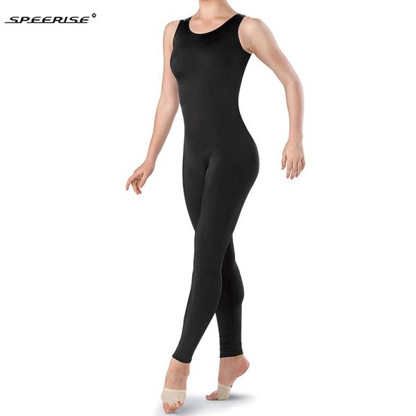 

speerise women one piece black tank unitard women lycra ballet sleeveless full body tight jumpsuit dance costumes bodysuit, Black;red