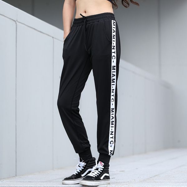 

autumn and winter new sports yoga casual quick-drying beam foot harem pants fitness letters slim trousers, Black