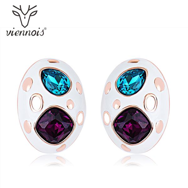 

viennois белый геометрия эмаль серег rhinestone для женщин женский марка моды серьги ювелирные изделия, Golden;silver