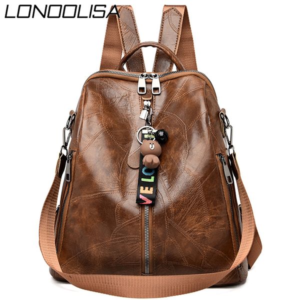 

3 in 1 retro backpack women pu leather school bags for teenage girls cute bear shoulder bags for women vintage travel backpack