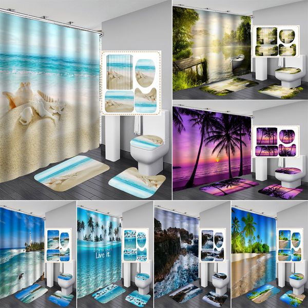 2019 New Colorful Beach Fabric Shower Curtain Bathroom Curtain Sea