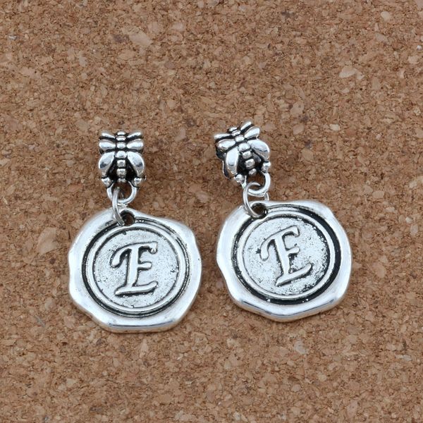 

50pcs Single side Letter " E " Alphabet Initial Dangle Bead for European Charm Bracelets DIY Accessories 18x30.5mm Antique silver A-463a