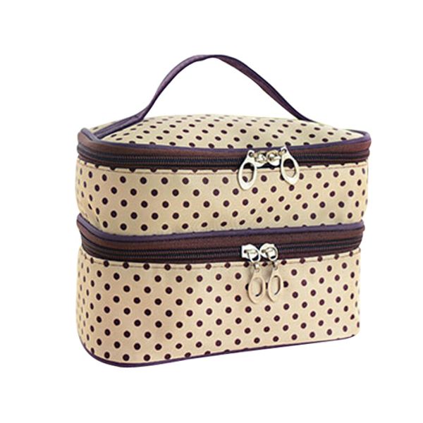 

womens fashion dot pattern double layer makeup bag(beige