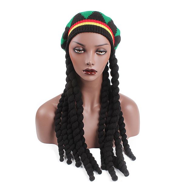 

women men knitted wig braid hat male jamaican bob marley rasta beanie multicolor headwear tassel hair hat for girl boy, Blue;gray