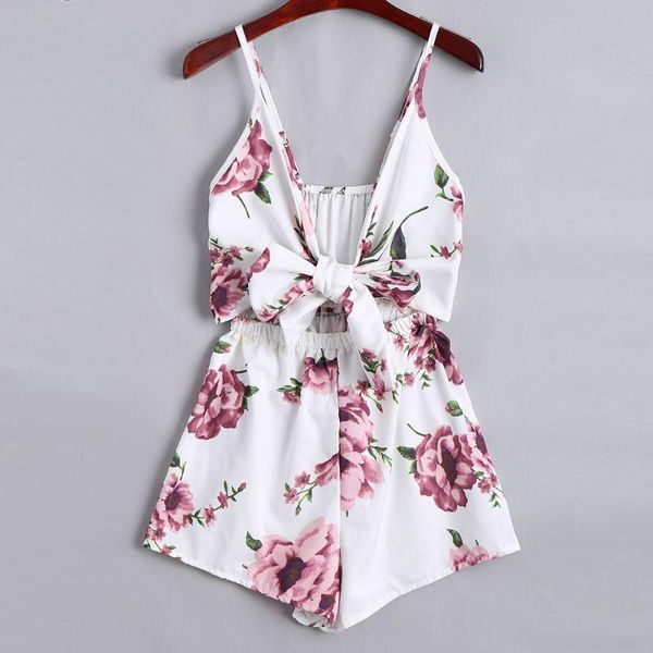 

women jumpsuit new fashion bow backless playsuits 2020 summer casual sling v-neck mini rompers women print jumpsuit #1223, Black;white