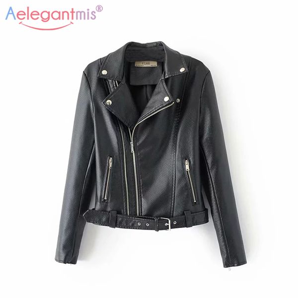 

aelegantmis autumn winter short soft faux leather jacket women fashion zipper biker pu leather jacket ladies basic street coat, Black