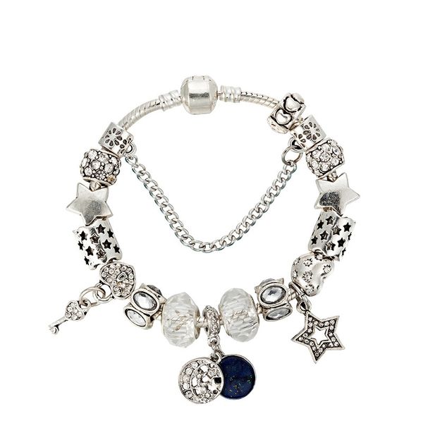 

charm bracelet classic diy stars moon white beaded bracelet for pandora jewelry with original box birthday g252h, Golden;silver