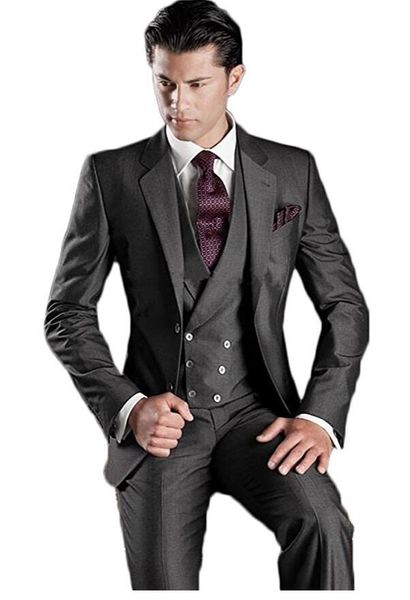 

новый уголь 3 шт. мужчины костюмы slim fit зубчатый отворот 2 кнопки фомаль деловой костюм свадьба жених смокинги (куртка + жилет + брюки) н, Black;gray