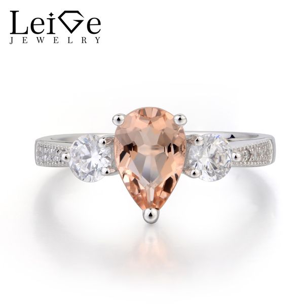 

leige jewelry natural pink morganite ring wedding ring pear cut pink gemstone 925 sterling silver romantic gifts for women, Golden;silver